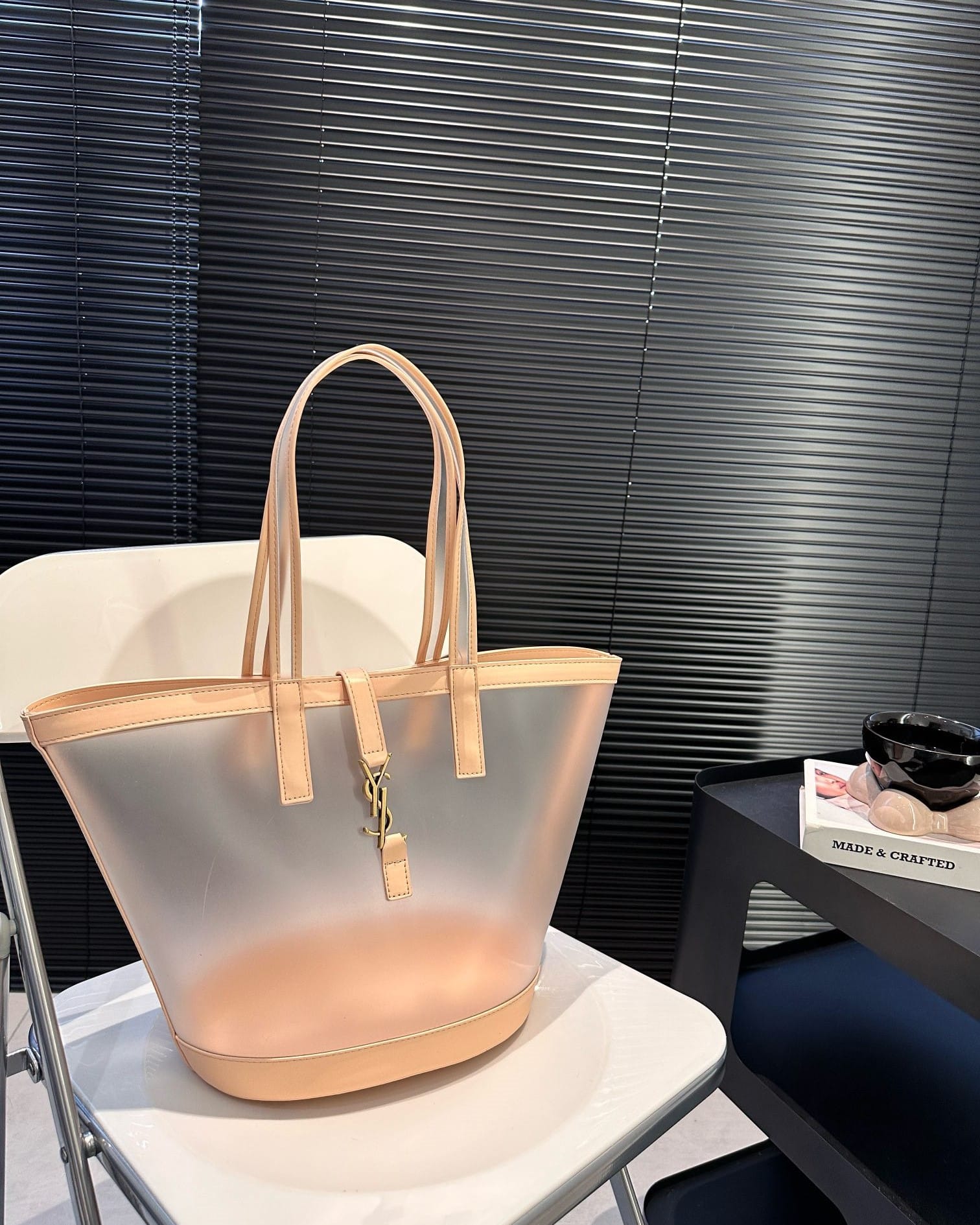 Saint Laurent Panier Medium In Vinyl And Vegetable Tanned Leather Brown 28 Cm