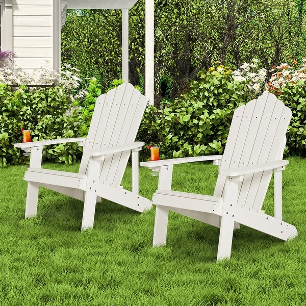 Costway Patio HIPS Adirondack Chair with Cup Holder Weather Resistant