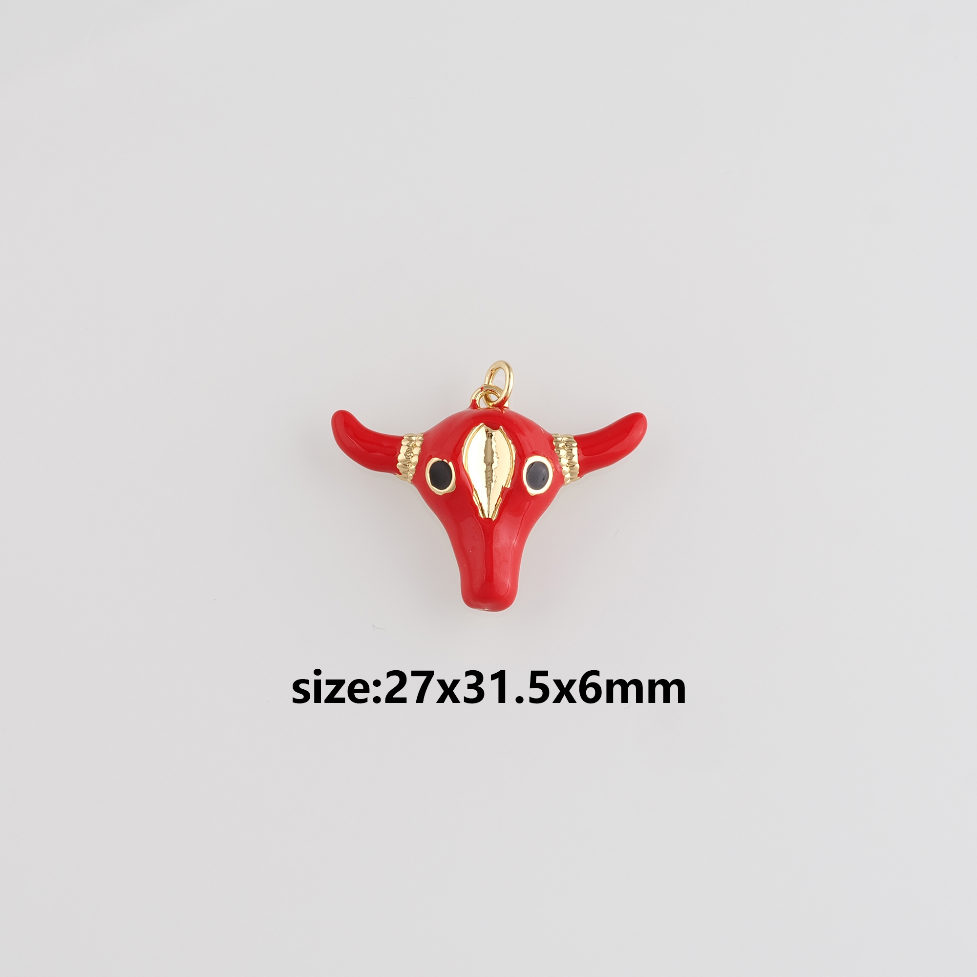 18K Gold Filled Bull Pendant,Enamel Animal Charm Earrings Necklace for DIY Jewelry Making Supply