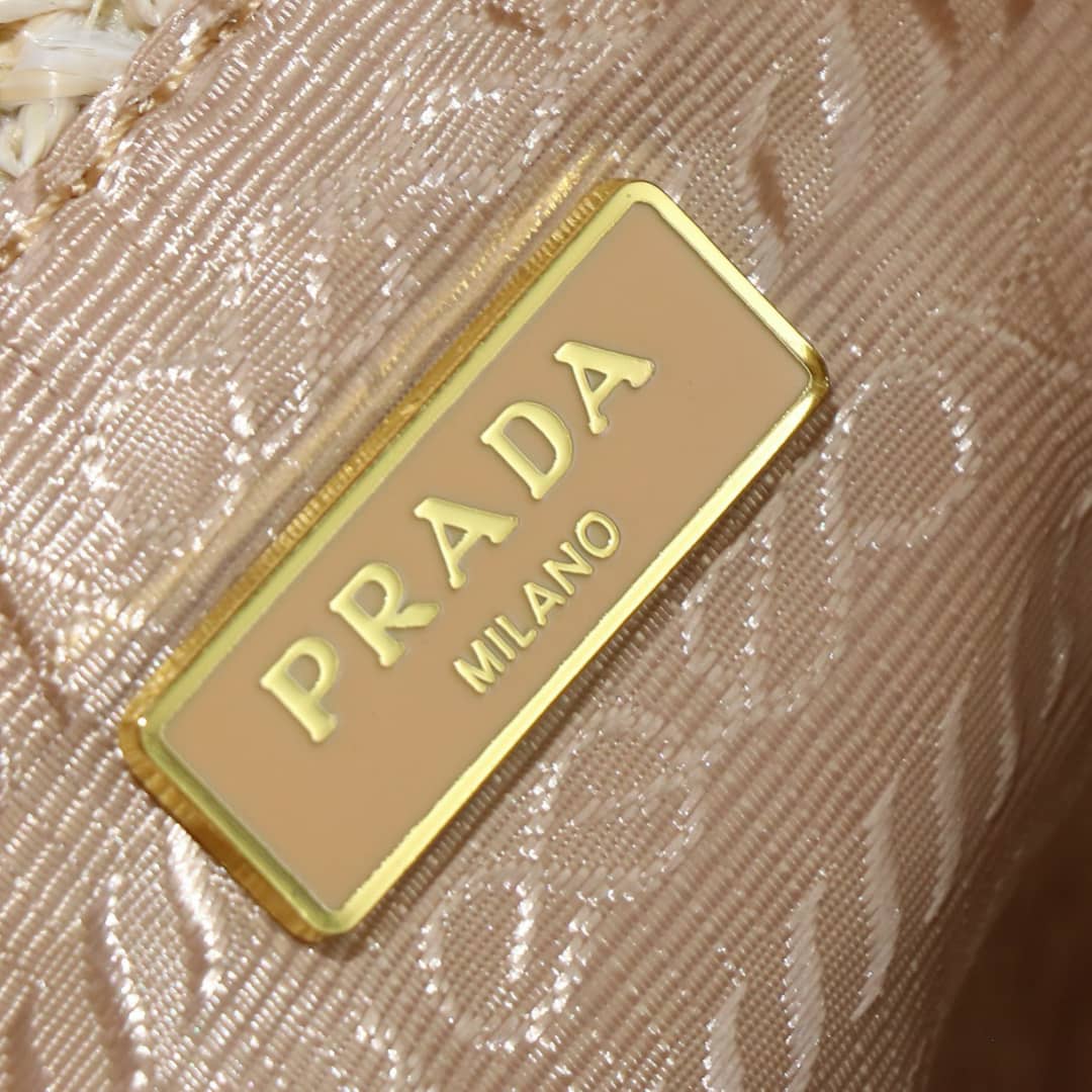 Prada Crochet And Leather Bucket Bag Natural 24Cm
