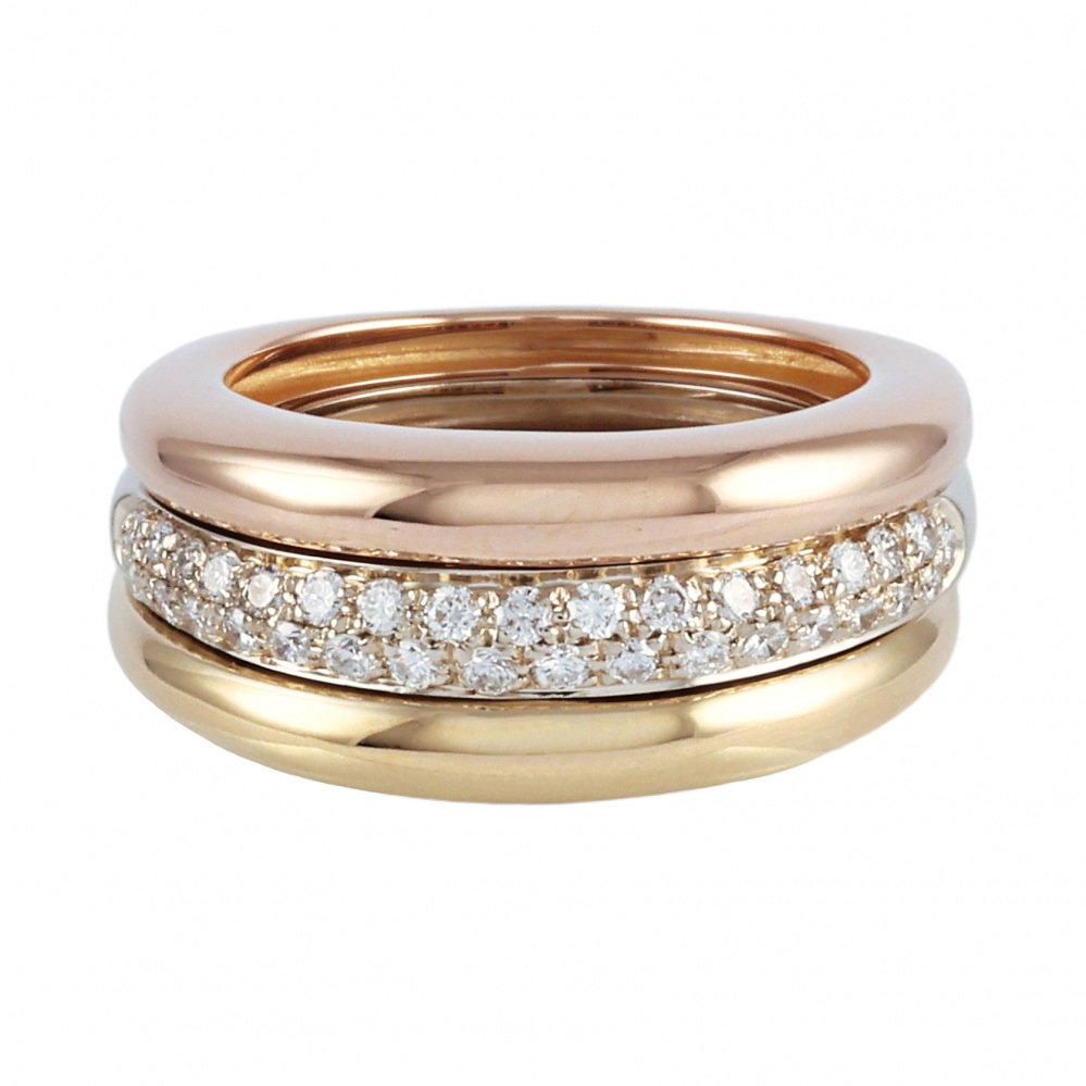 Cartier Mobilis Ring Tri-Gold Diamond B4019400