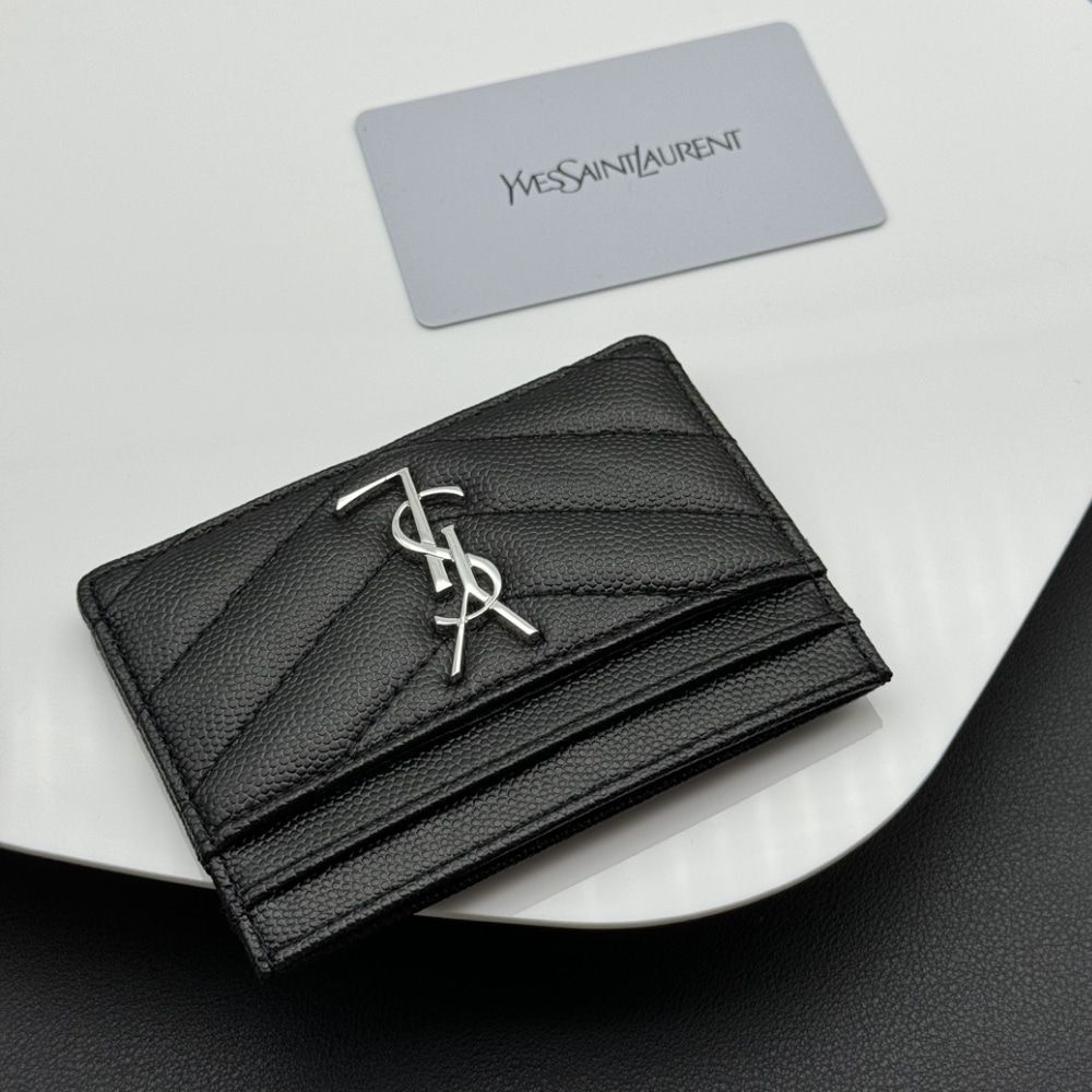 Saint Laurent Wallet Chevron And Logo Card Holders Black 3.9 Inches