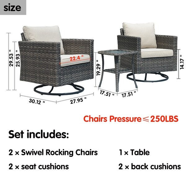 OVIOS Wicker Swivel Rocking Chair 3piece Set