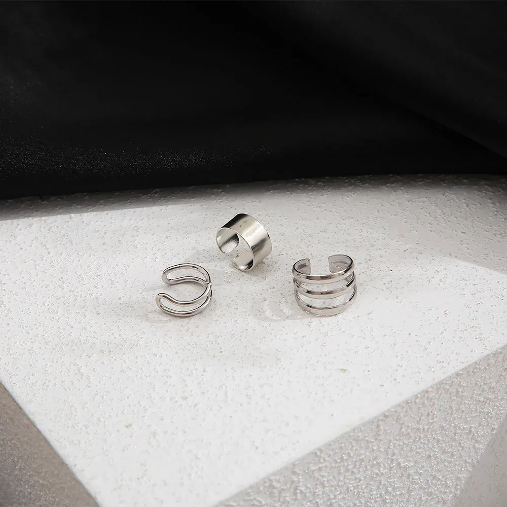 Silver Minimalist C-Shaped Ear Cuff Set, 5 Pieces