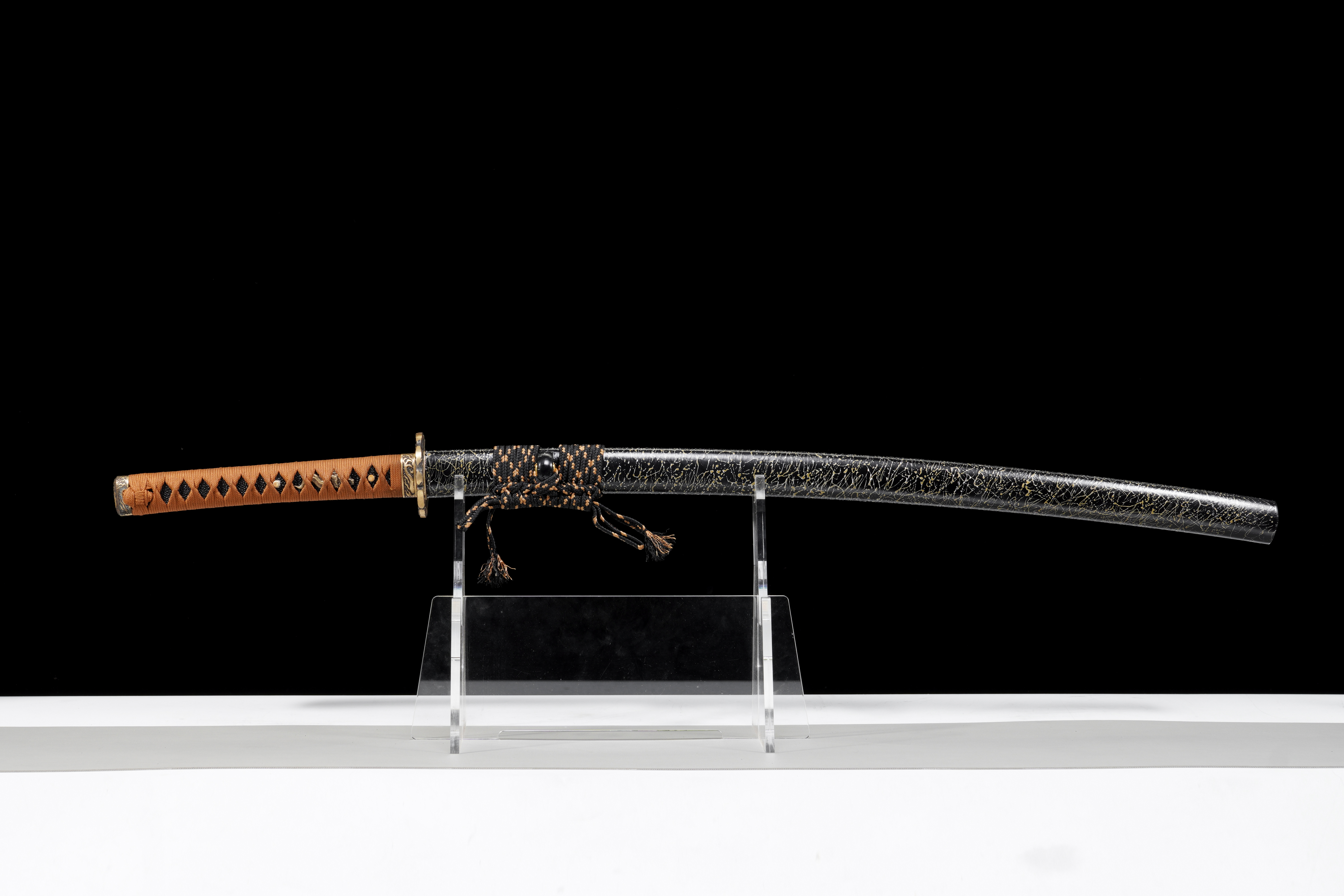 Handmade Katana Damascus Steel Night Rain Golden Dragon Full Tang