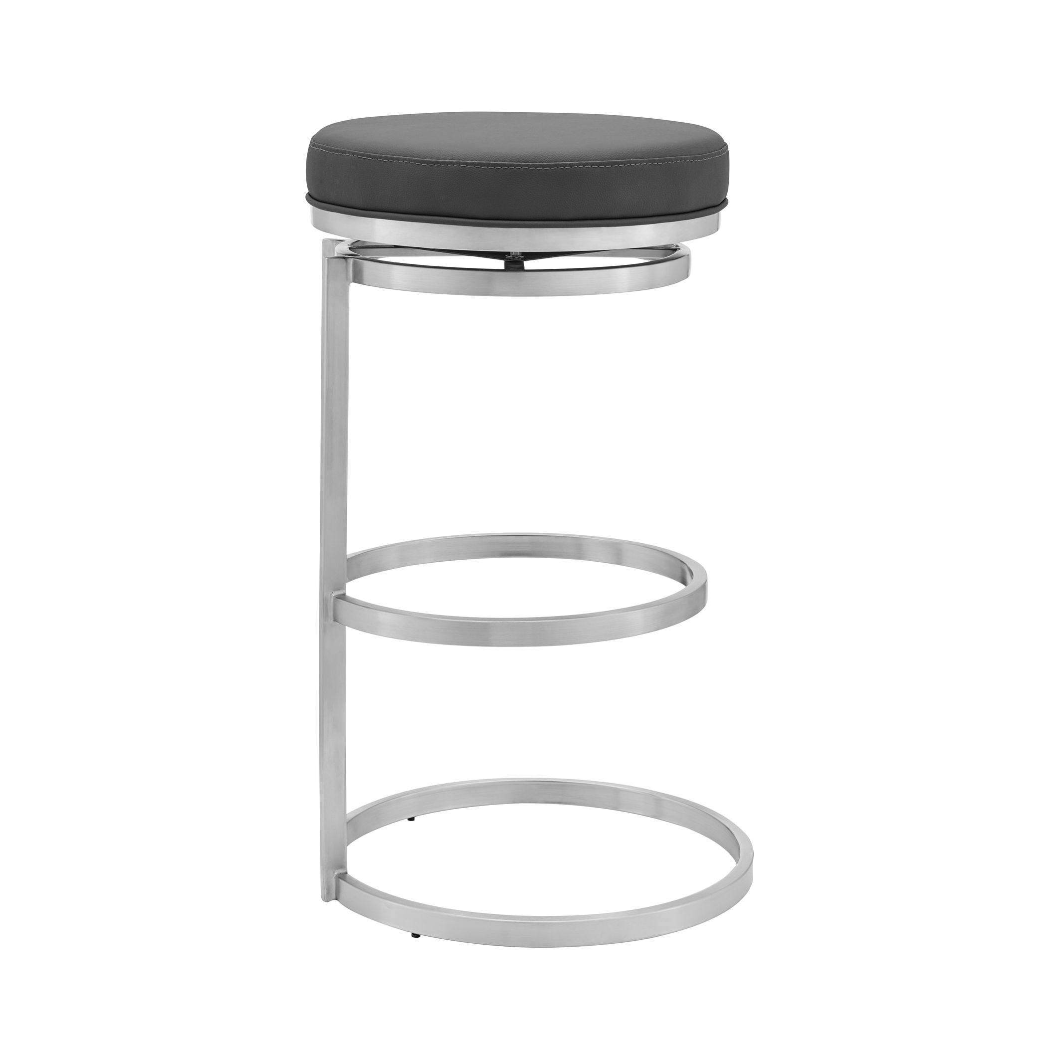 Armen Living LCVDBABSGR26 Vander 26x22 Gray Faux Leather and Brushed Stainless Steel Swivel Bar Stool