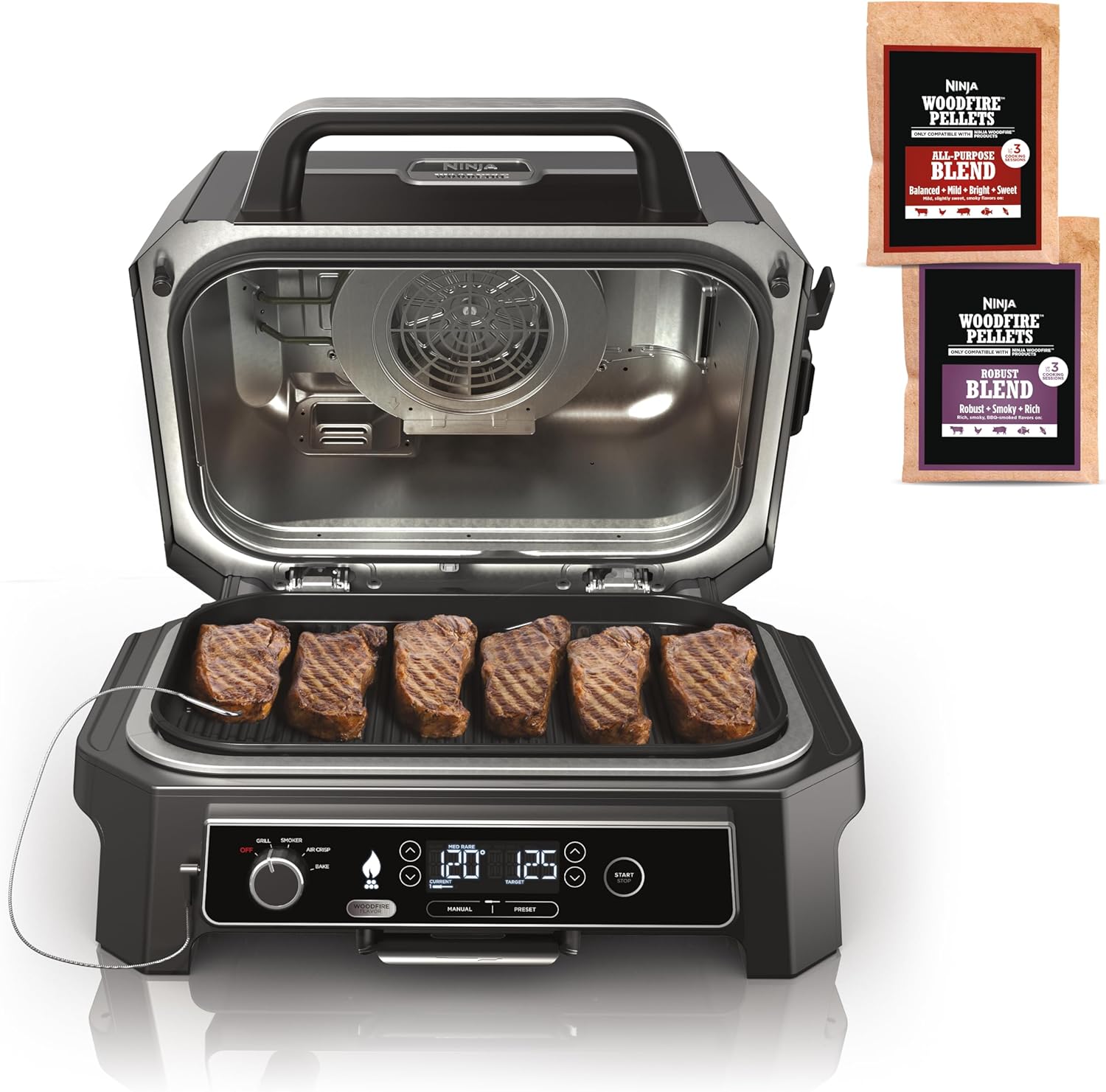 OG701 7-in-1 Outdoor Electric Grill & Smoker - Grill, BBQ, Air Fry, Bake, Roast, Dehydrate & Broil - Uses Woodfire Pellets - Portable & Weather Resistant