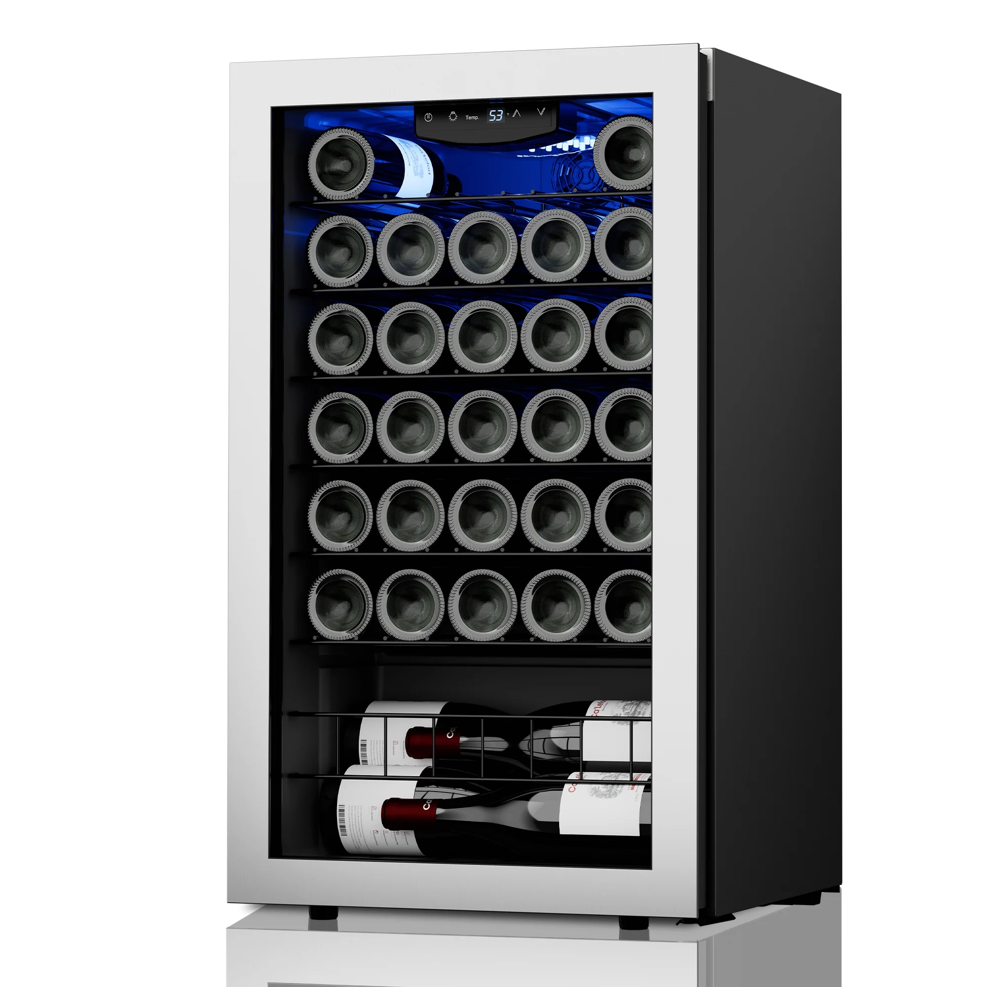 Ca'Lefort Wine Fridge，32 Bottle Mini Wine Cooler，Freestanding Wine Cellar with Glass Door