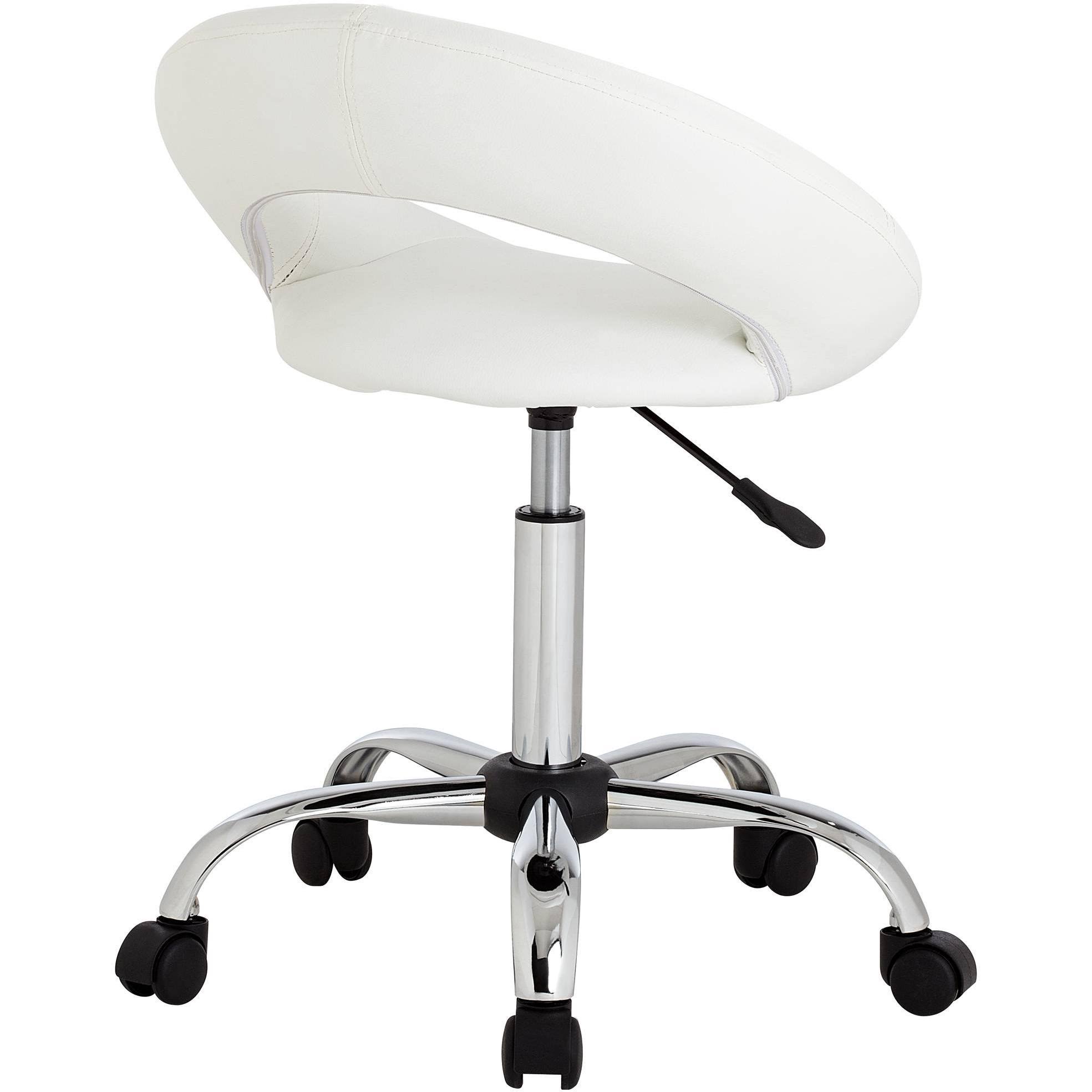 Studio 55D Orbit White Faux Leather Adjustable Rolling Office Stool