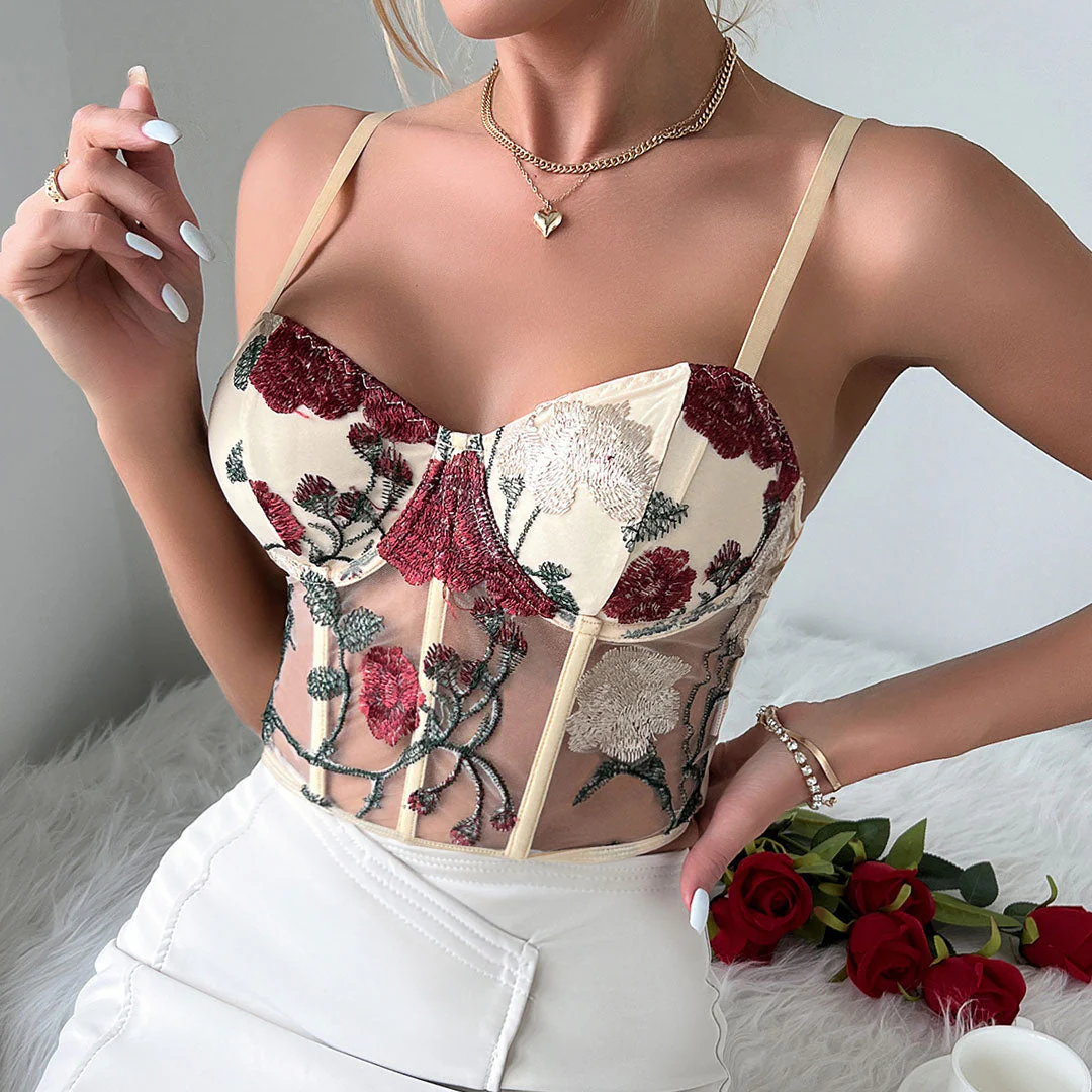 Floral Embroidered Corset Top | Sweetheart NecklineClistos