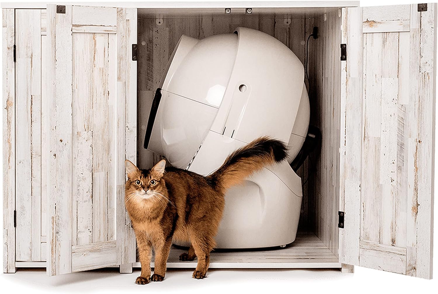 Litter-Robot Credenza with Litter Box Enclosure, Rustic White Plank Finish, 43.2” W x 28.1” D x 33.1” H, Stylish and Durable Hidden Cat Litter Box Furniture, Litter-Robot Not Included