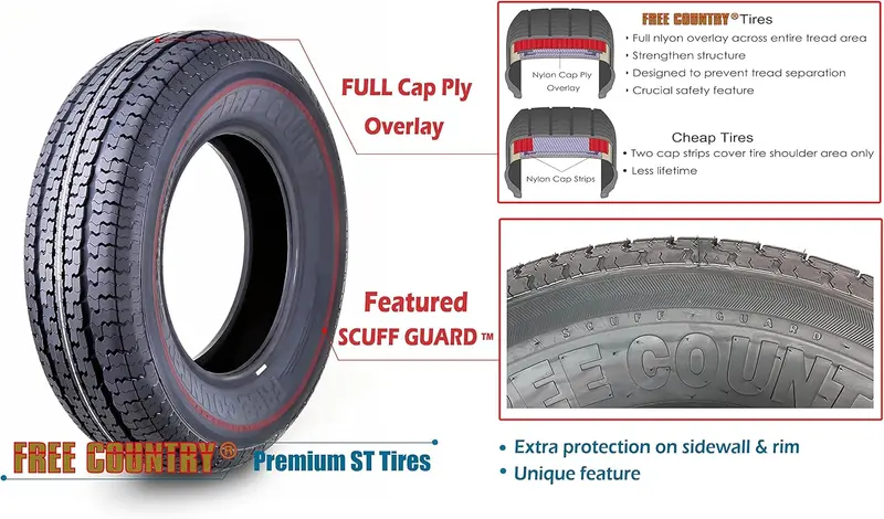 Set of 4 ST205/75R15 Trailer Tires – 10-Ply Load Range E Radials with Scuff Guard & Steel Belting