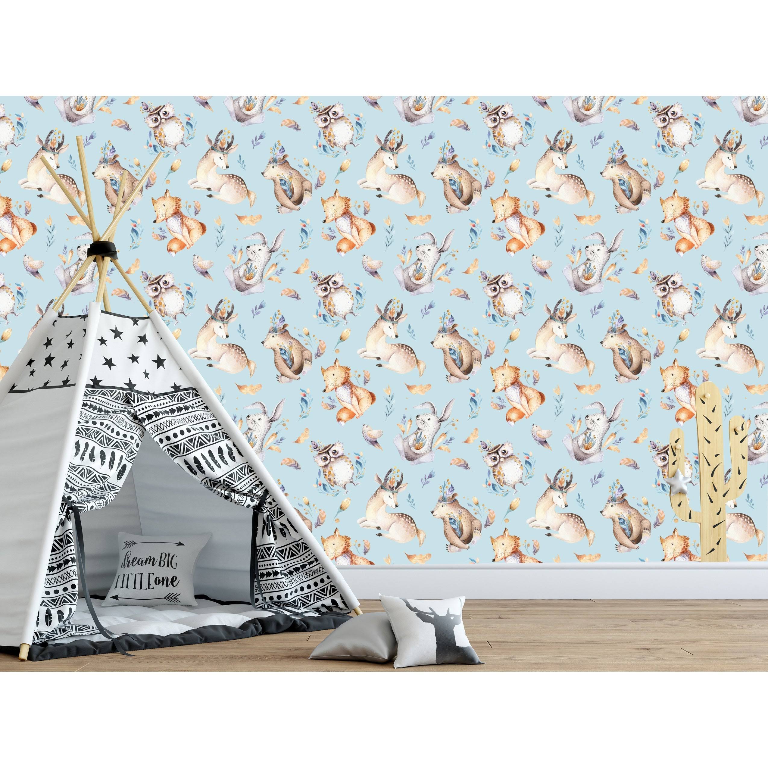 Cute Nursery Animals Removable Wallpaper, Size: 10&Large x 24W, Gray