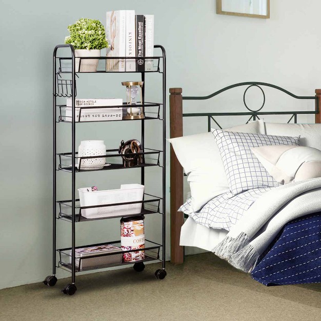 Tangkula 5 Tier Mesh Rolling Utility Cart Storage Basket Home Kitchen W wheels