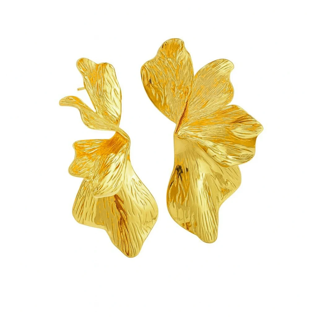 Golden Ginkgo Leaf Layered Flower Earrings for Women