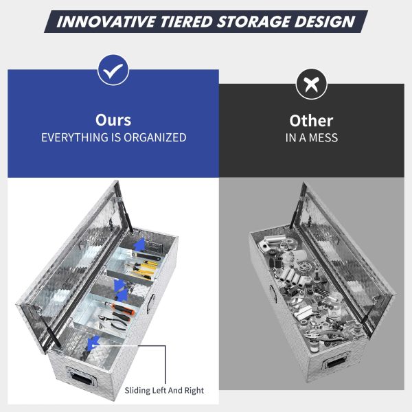 2026 48 Inch Diamond Plate Truck Bed Tool Box with Shelf Silver