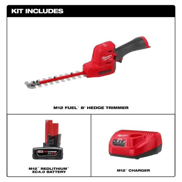 2533-21 M12 FUEL 8 in. 12V Lithium-Ion Brushless Cordless Hedge Trimmer Kit with 4.0 Ah Battery and Charger