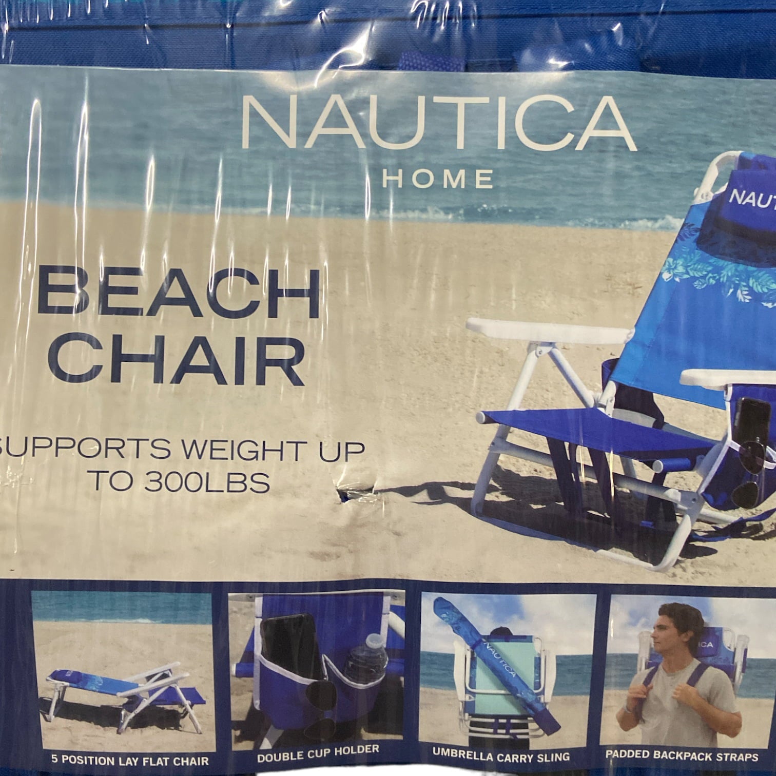Nautica Portable Beach Chair, Double Cup Holder, Padded Straps ( Island Stripe)
