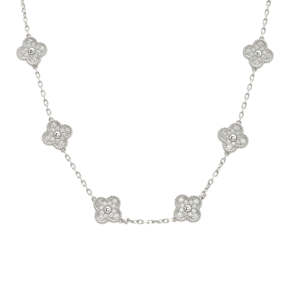 Van Cleef & Arpels Vintage Alhambra 10 Motifs Necklace 18K White Gold Diamond VCARA42400