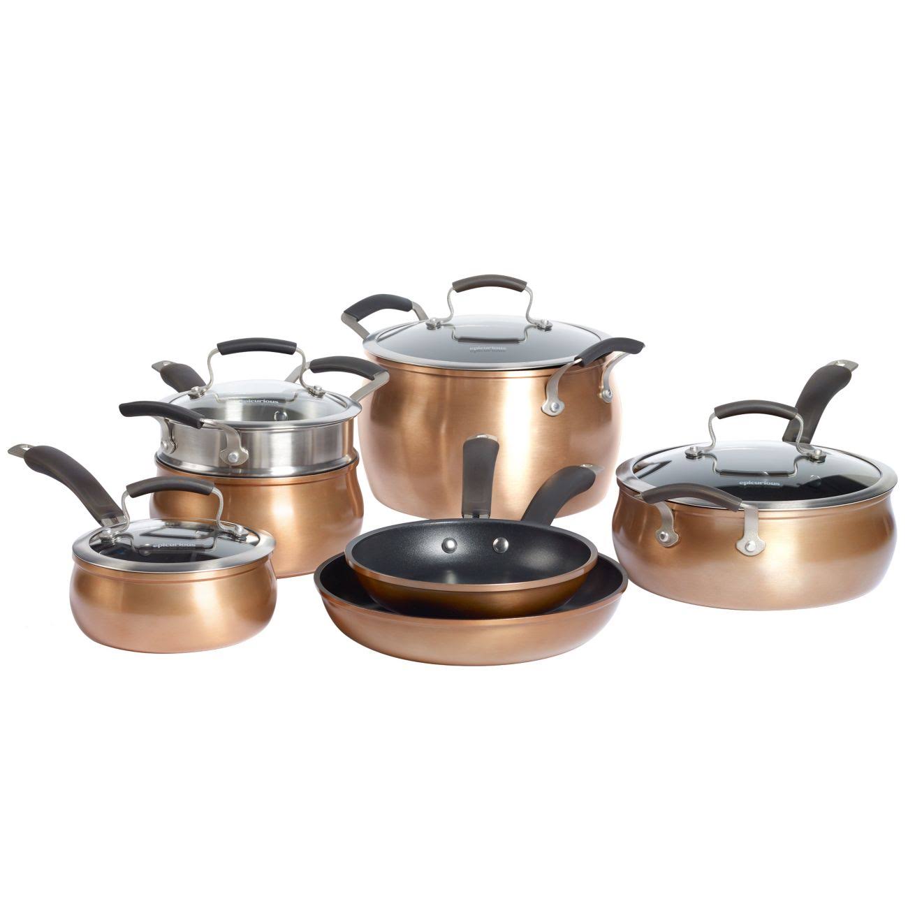 Epicurious Aluminum Nonstick 11-Piece Cookware Set, Red