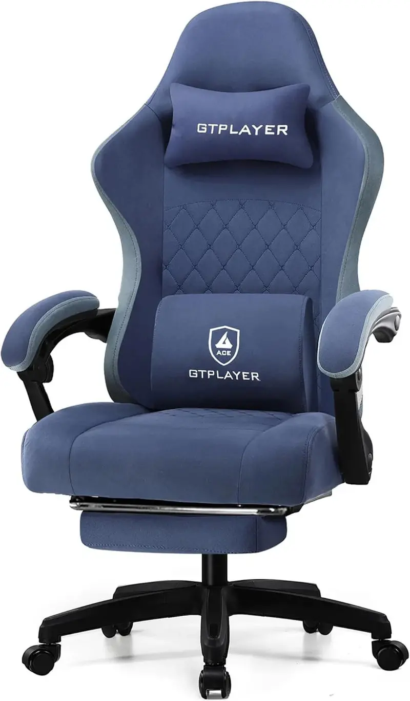 Premium High-Back Gaming Office Chair Featuring Pocket Spring Cushioning, Linkage Armrests, Adjustable Lumbar Support, and Removable Footrest