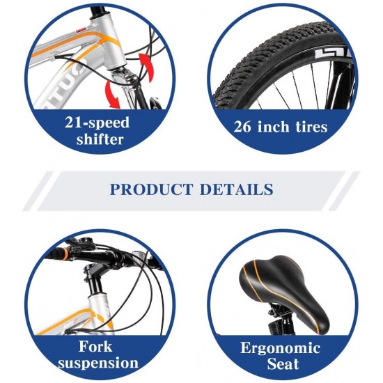 Mountain Bike 26-inch 27.5-inch Wheels, 21 Speed with High Carbon Steel Frame, Double Disc Brake, Front Suspension Anti-Slip Bikes