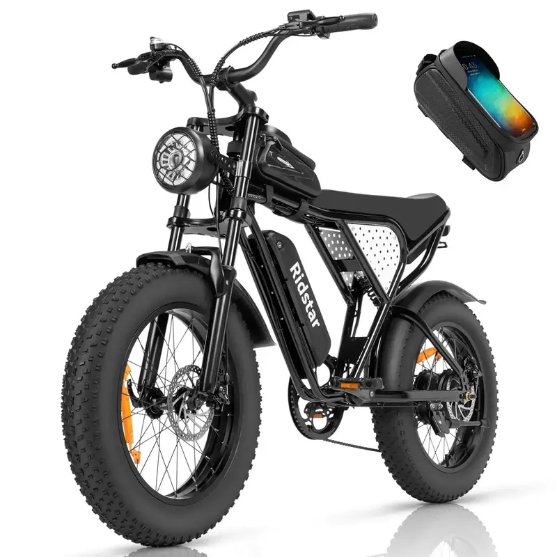 Ridstar 1200W High-Performance Electric Mountain Bike – 48V 15.6Ah, 20″ Fat Tires, 7-Speed, Full Suspension, 30MPH
