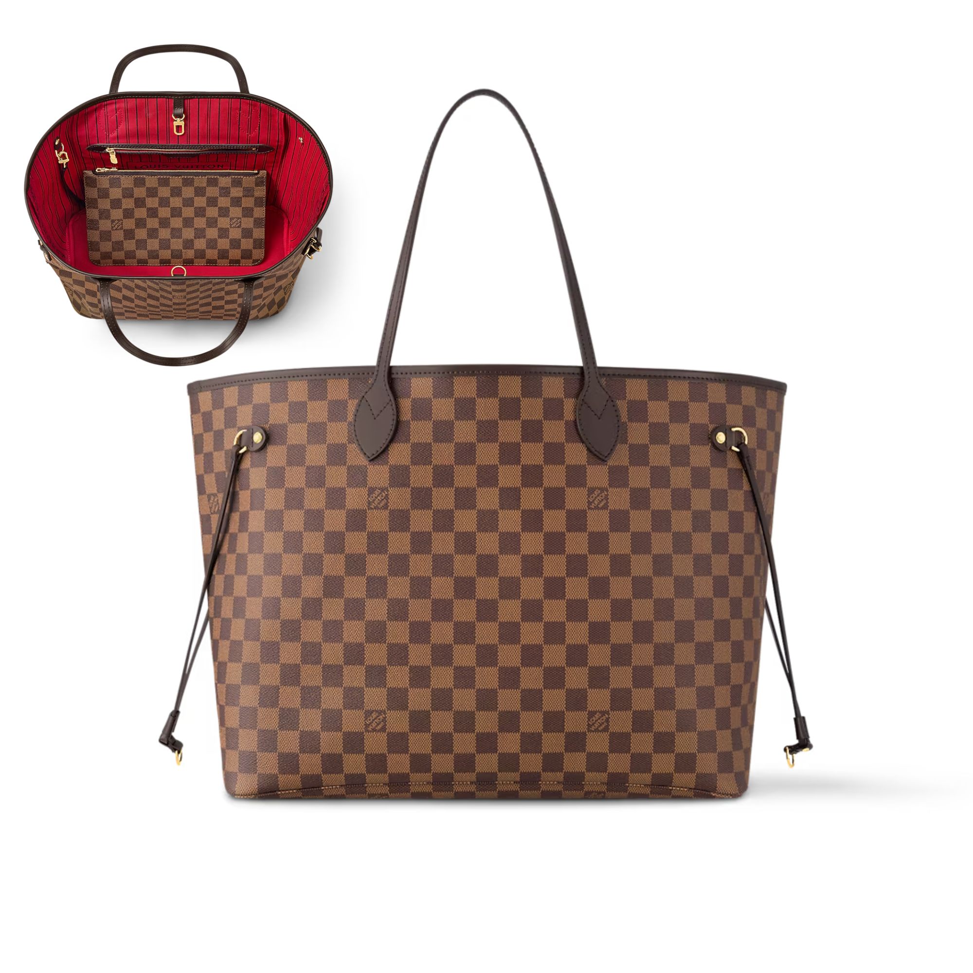 Louis Vuitton Neverfull GM Tote Bag Damier Ebene Canvas Cerise Red 39cm N40597