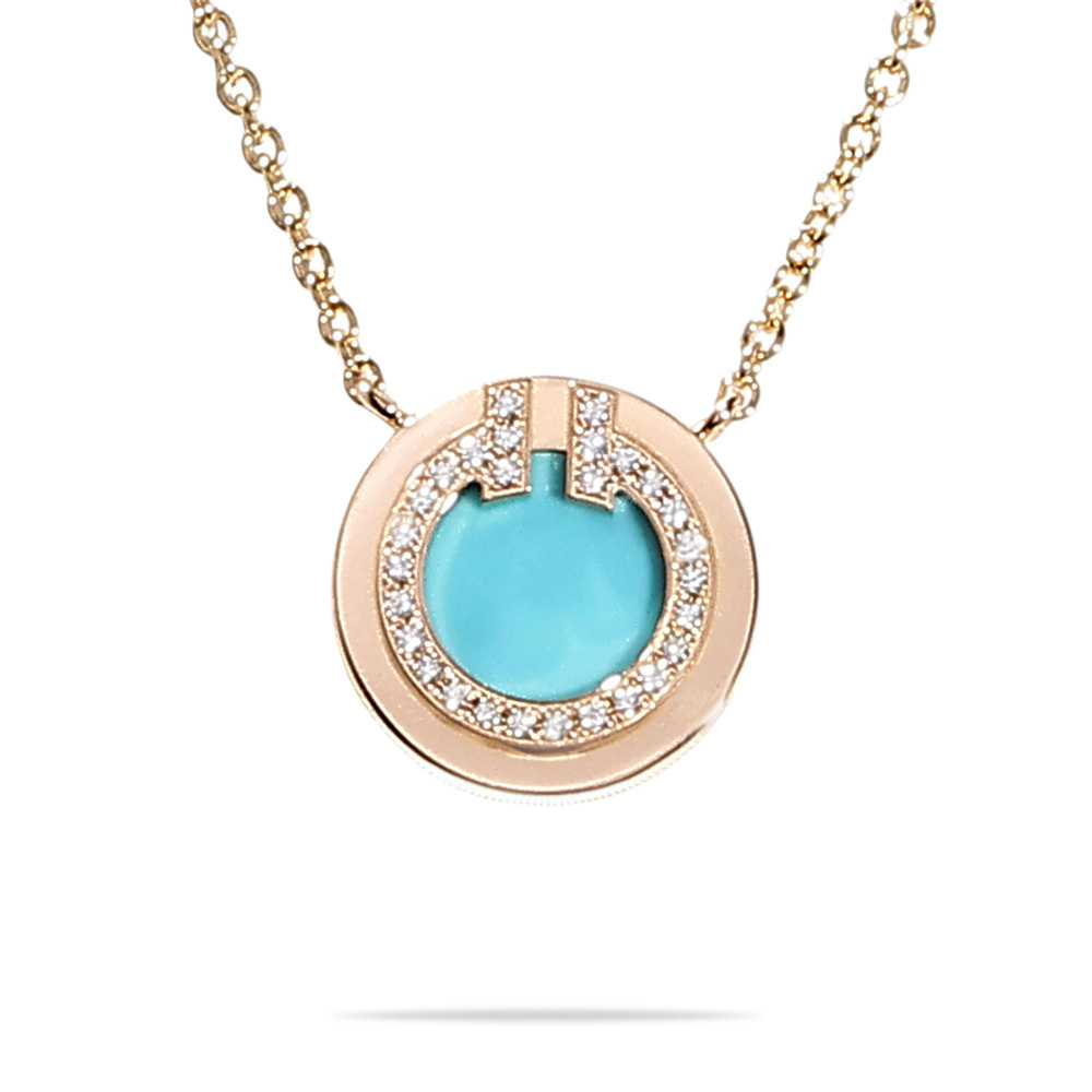 Tiffany & Co. Tiffany T Diamond & Turquoise Circle Necklace 18K Rose Gold 67520572