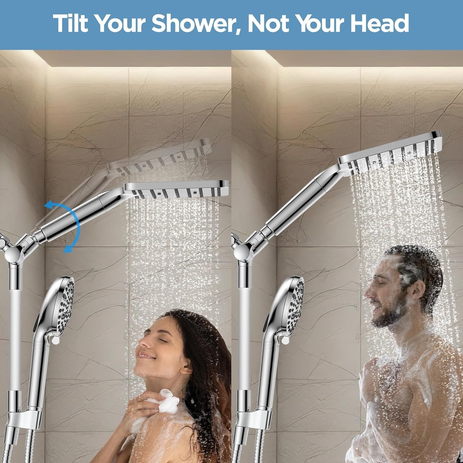 Dual Filtered Rain Shower Head Combo, High Pressure Handheld Shower Head with Adjustable Bar – Rainfall Shower Head And Showerhead with Filter for Hard Water – Removes Chlorine