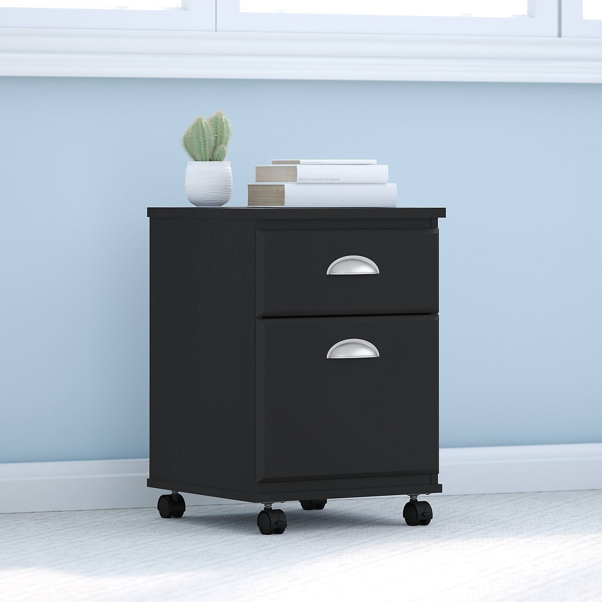Kathy Ireland Home by Bush Furniture Connecticut 2 Drawer Mobile File Cabinet in Black Suede Oak