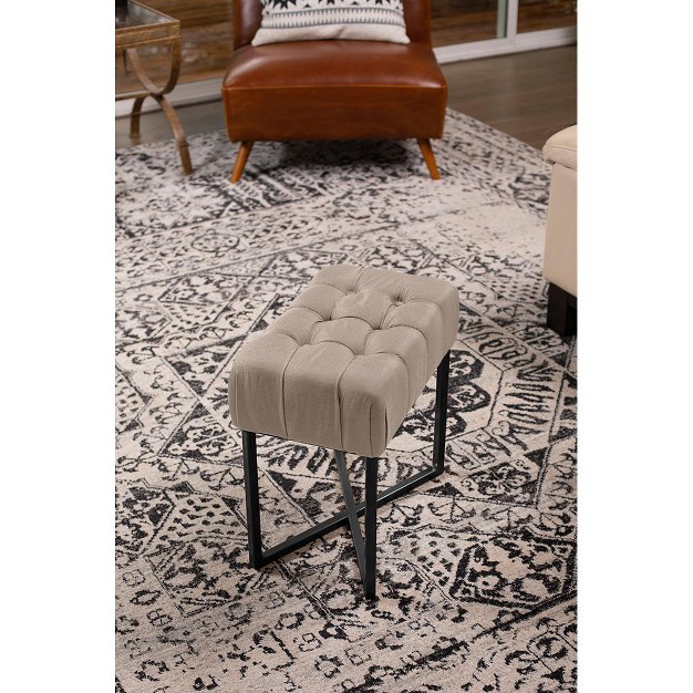 Birdrock Home Rectangular Tufted Beige Foot Stool Ottoman With Black Legs