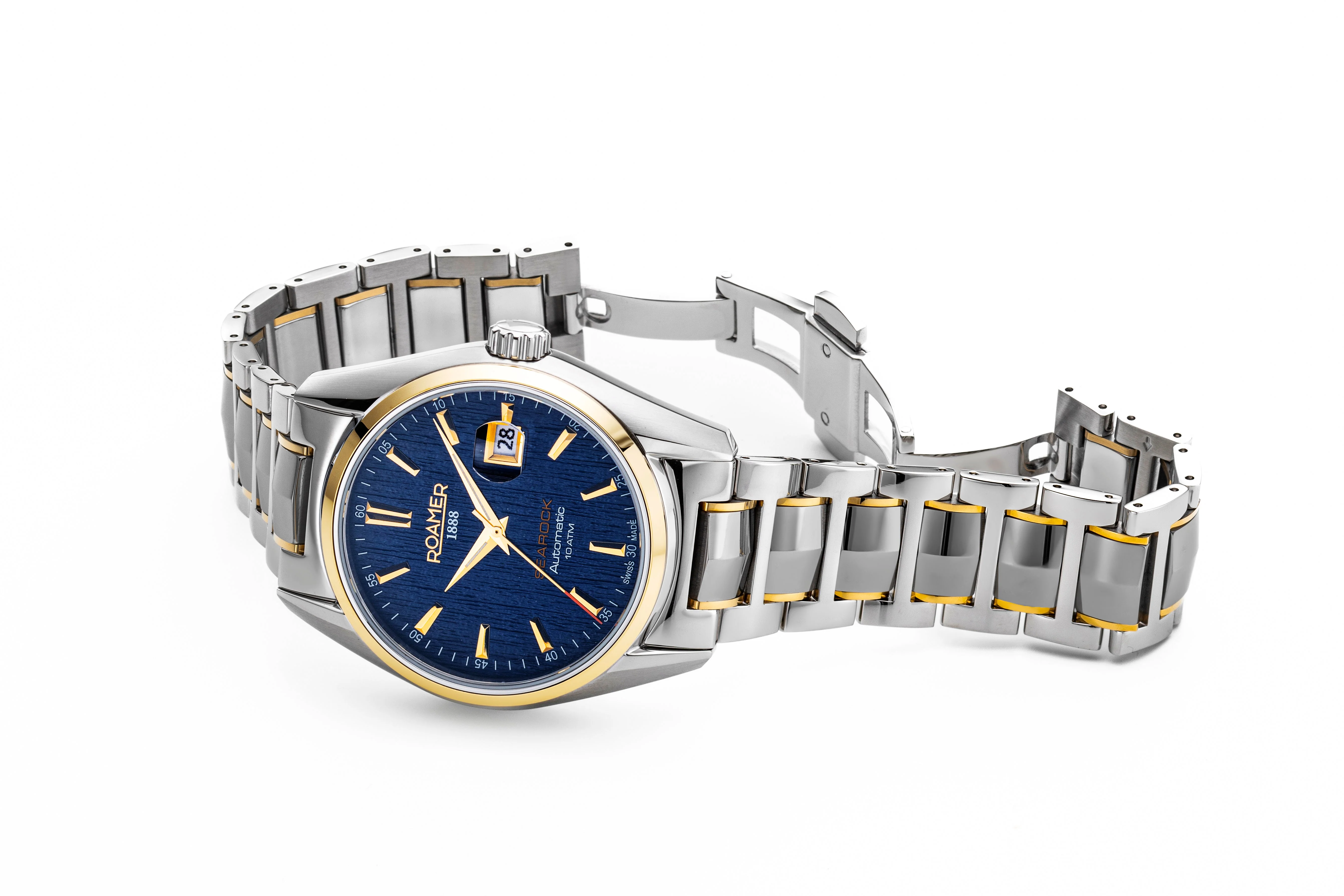 Searock Automatic 42 mm Automatic Three-Hand Date Blue Pattern Dial Two-Tone Bracelet Sapphire glass Stainless Steel swiss watch