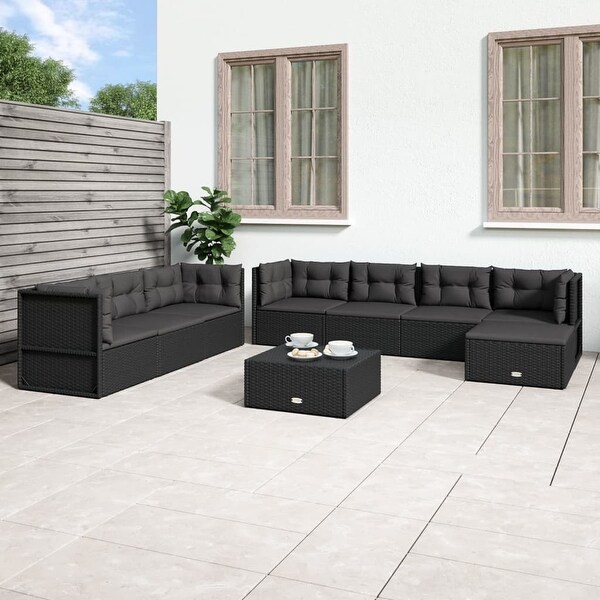 vidaXL 7 Piece Patio Lounge Set with Cushions Black Poly Rattan