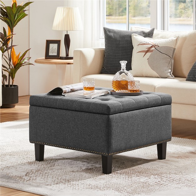 Yaheetech Classic Linen like Entryway Bench Footstool Folding Bench Footrest Gray