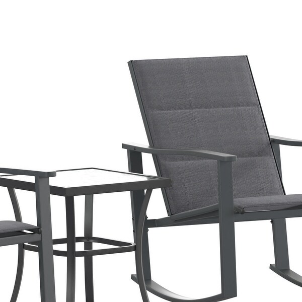 3 Piece AllWeather Rocking Chairs and Glass Top Table Bistro Set