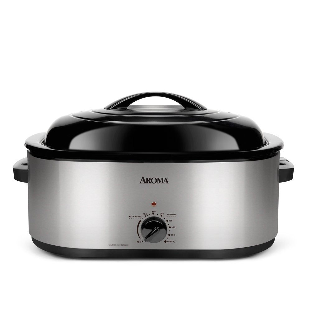 Aroma 22 Quart Electric Roaster Oven Stainless Steel with Self-Basting Lid