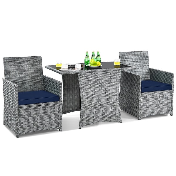 Costway 3PCS Patio Rattan Furniture Set Cushioned Sofa Armrest Garden