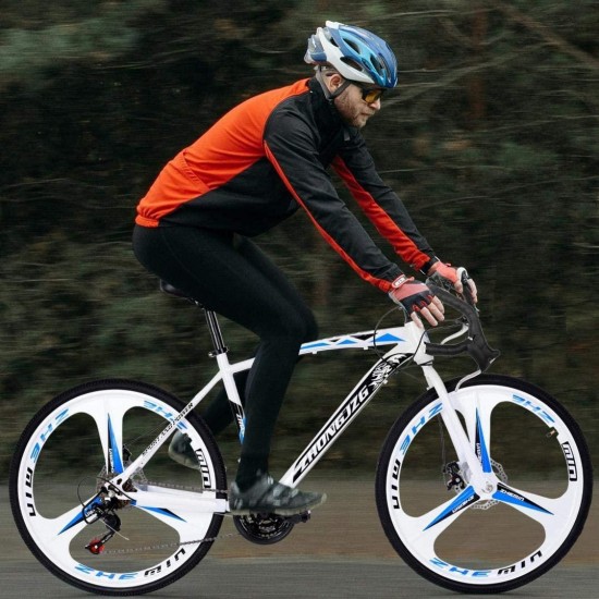 24” 21 Speed Full Suspension Road Bike,Outdoor Fitness Cycling Bicycle Mechanical Dual Disc Brakes 700C Tire City Bike,Fit for Adults/Youth Student Urban Commuter