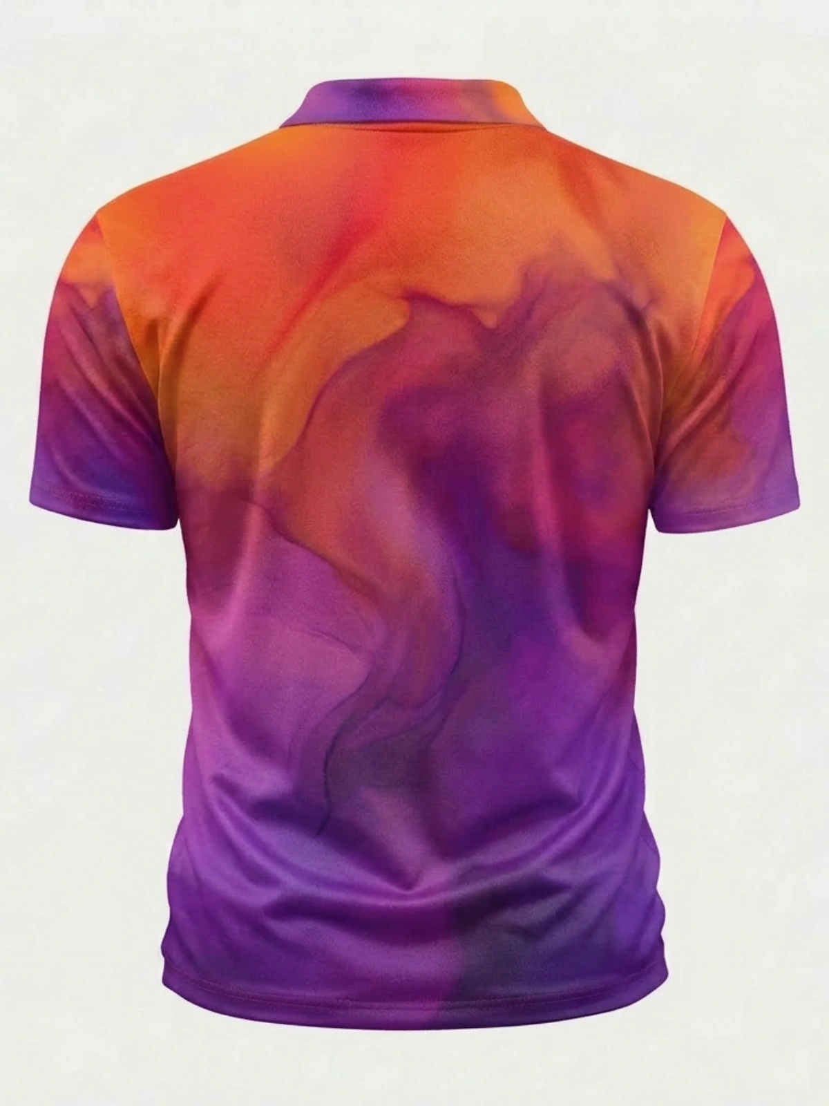 Moisture Wicking Golf Polo 3D Orange to Purple Swirl Pattern Button Short Sleeve Golf Polo Shirt