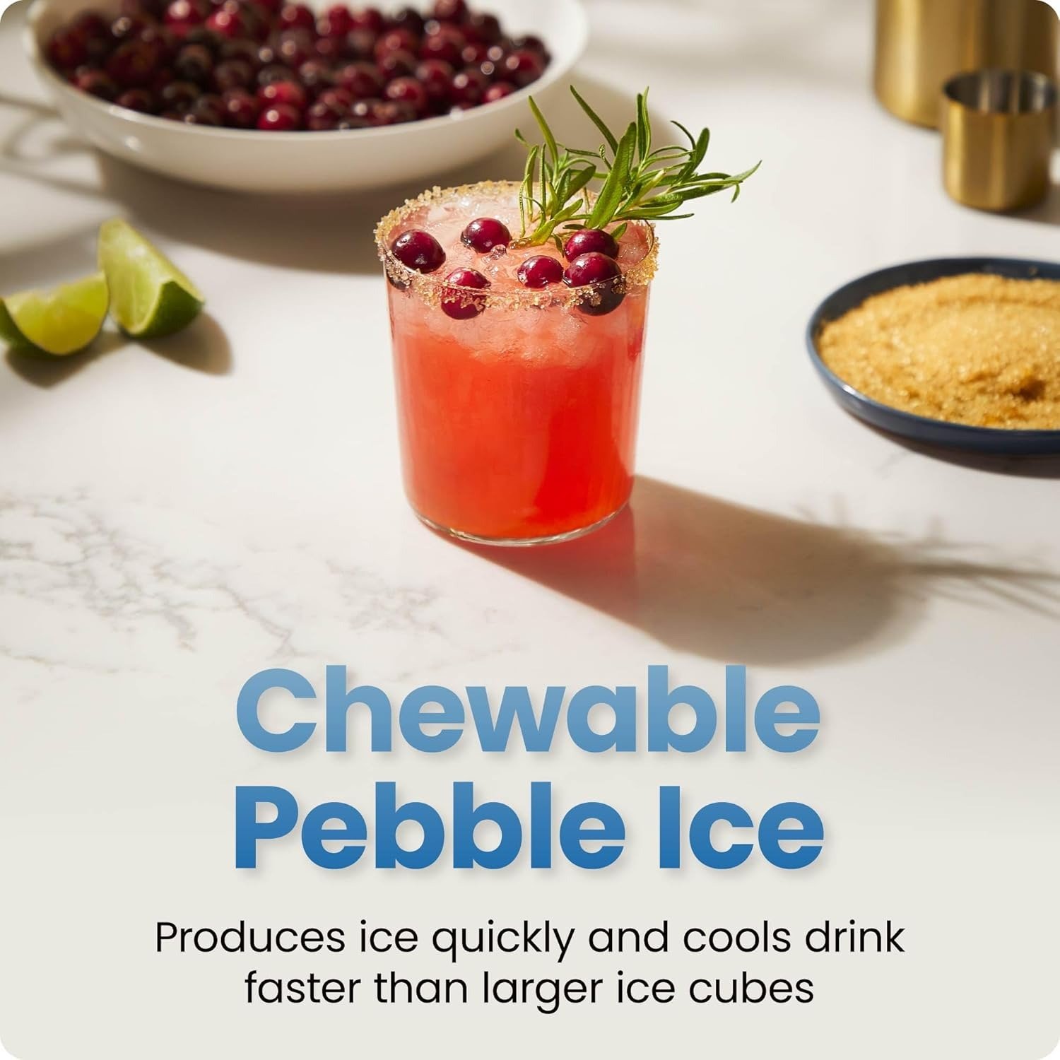 Compact Pebble Ice Machine, Countertop Nugget Ice Maker Produces Chewable Pellet Ice in 8 Minutes, Makes 26lbs/Day, One-Touch Cleaning Function with Ice Scoop/Basket Included – Black