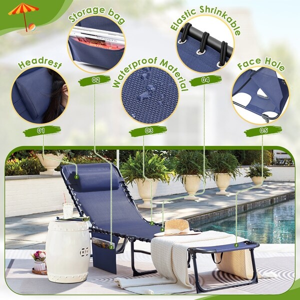 Homall Foldable with Facehole,Lounge Coffee Chair 12 Inch High 5Position Adjustable Patio Lounge Chair Beach Pool Coffee Chair