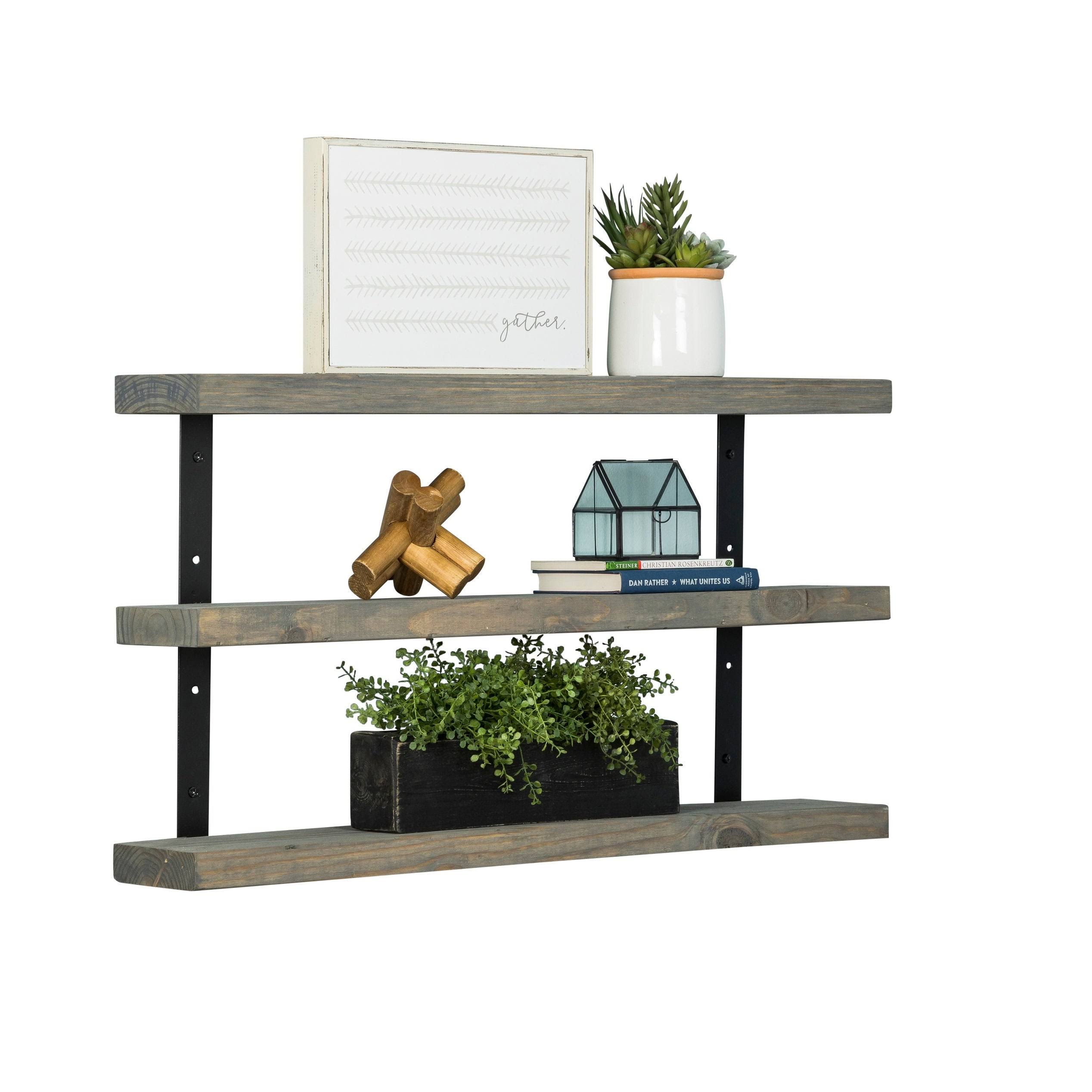 Del Hutson Designs Dark Walnut 36Inch Industrial 3-Tier Floating Shelf, Brown