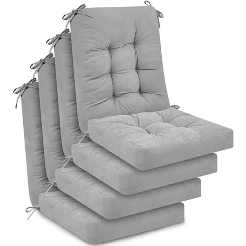 Juexica 4 Sets Outdoor Patio Chair Cushions Seat High Back Tufted Pillow Replacement Rocking Chair Cushions Pads for Patio Summer Seasonal Indoor Home Office(Beige)