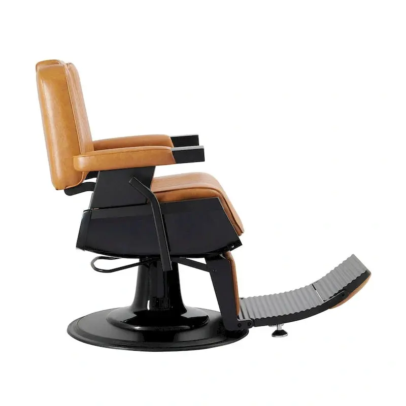 SHERMAN Heavy-Duty Barber Chair – Professional Reclining Styling Seat in Camel Finish