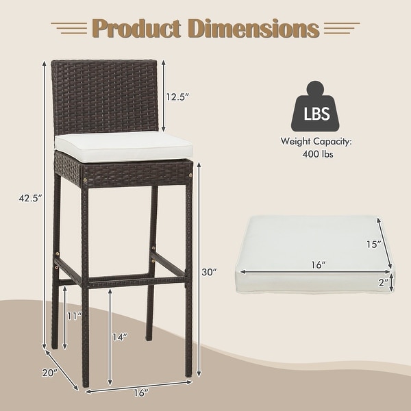 Set of 2/4 Patio Wicker Barstools with Seat Cushion and Footrest