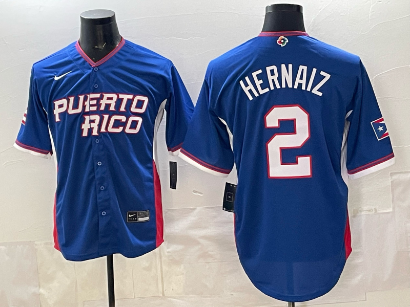 Men's Puerto Rico Baseball Darell Hernaiz #2 Royal 2026 World Baseball Classic Stadium Jersey