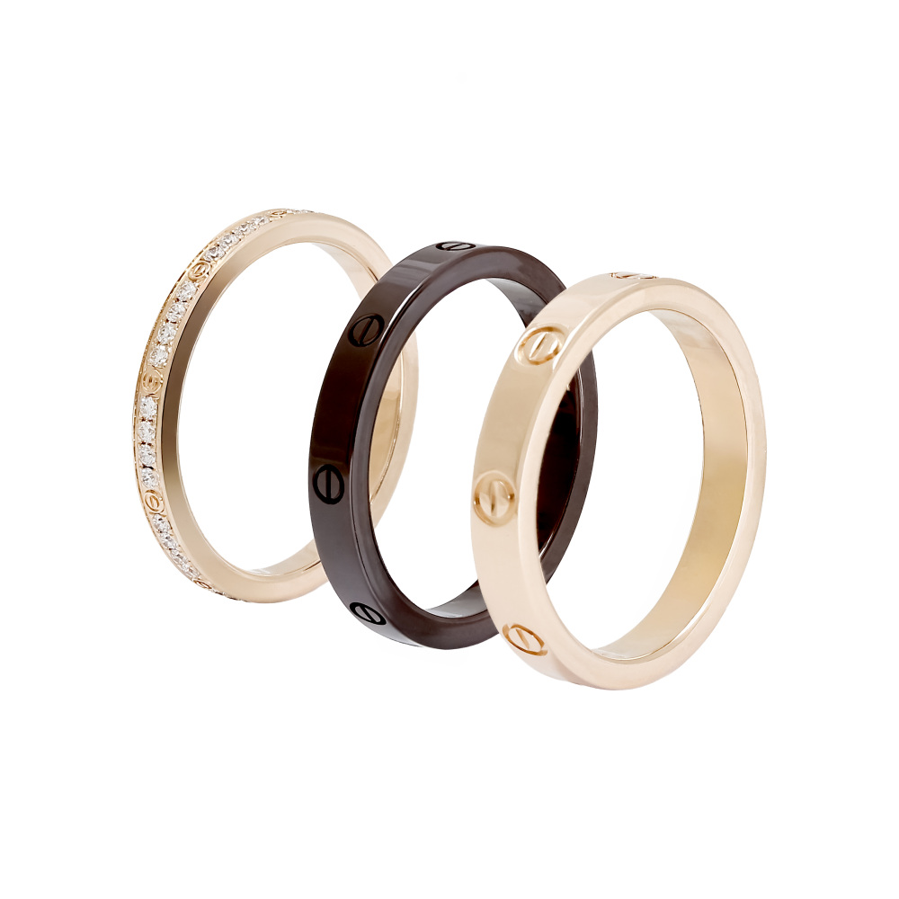 Cartier Love Three Soup Ring 18K Rose Gold & Ceramic Diamond B4097900