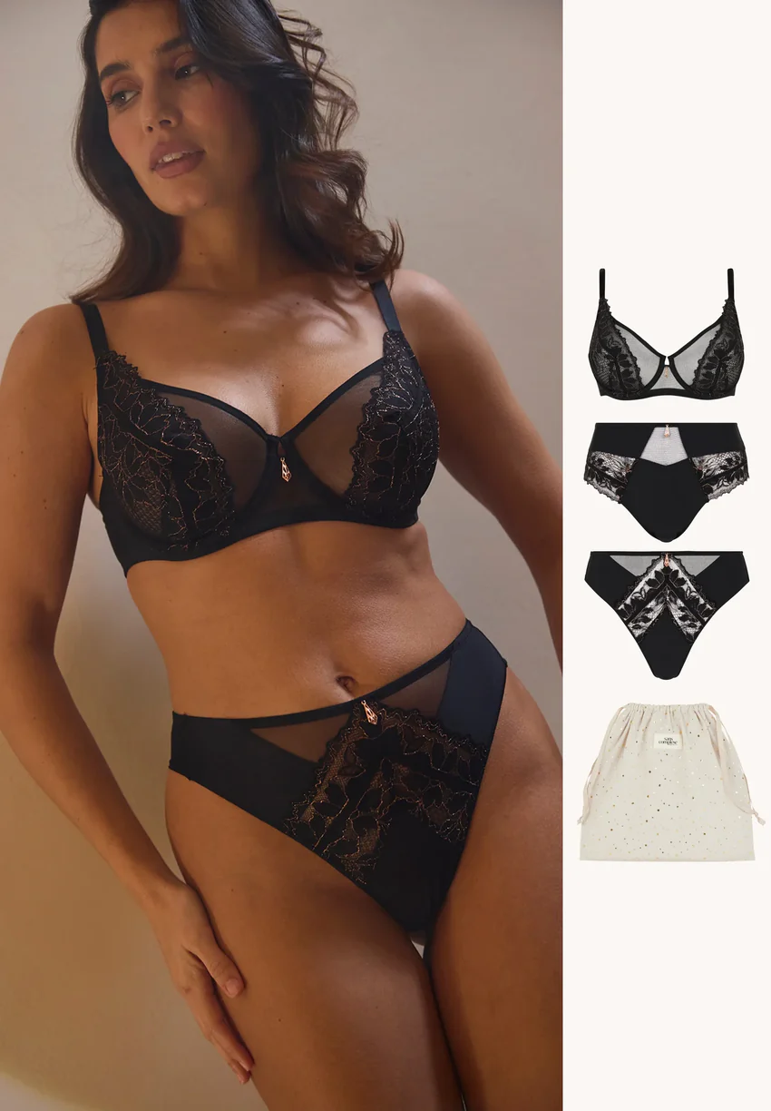 Ensemble Mélodie Noir et Cuivré avec 2 bas et pochette