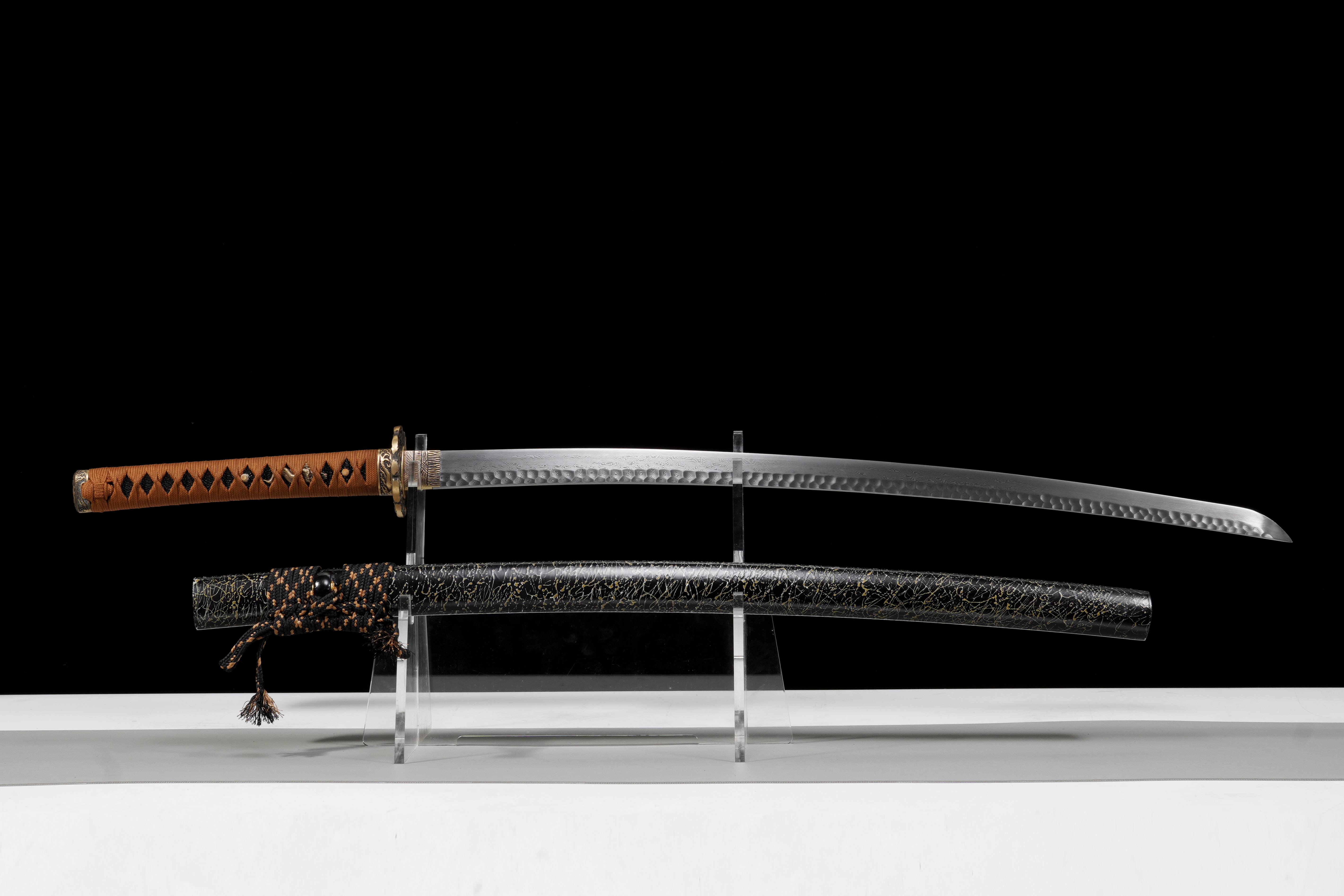 Handmade Katana Damascus Steel Night Rain Golden Dragon Full Tang